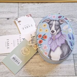 Catherine Rowe "Fable" Dog Print Round Travel Jewelry Box NWT